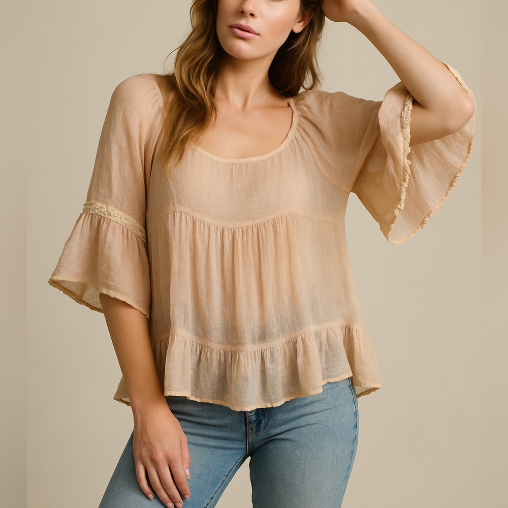 Luna Made in Italy Sheer Blush Top – Women’s Small